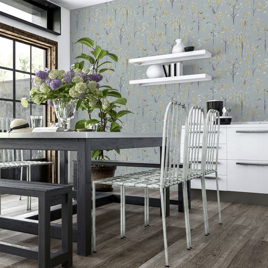 Watercolour Tree Grey/Ochre Wallpaper