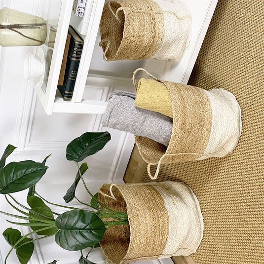 Beckenham 100% Jute Round 35x35x42cm Cream Block Set of 3 Baskets