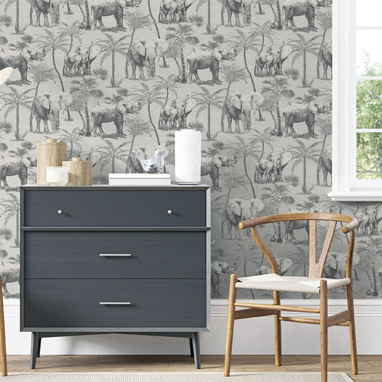 Safari Elephant Charcoal Wallpaper