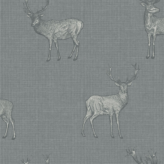 Heritage Stag Grey/Silver Wallpaper