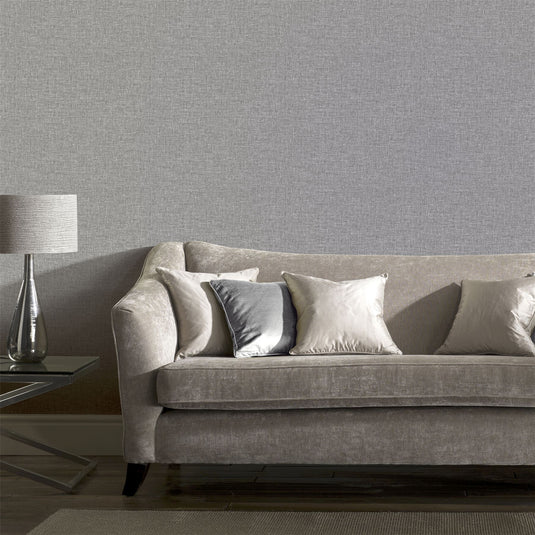 Linen Texture Mid Grey Wallpaper