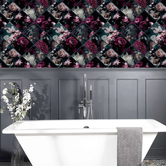 Floral Collage Plum & Teal Wallpaper