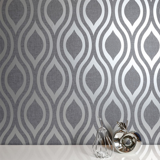 Luxe Ogee Gunmetal Silver Wallpaper sw12