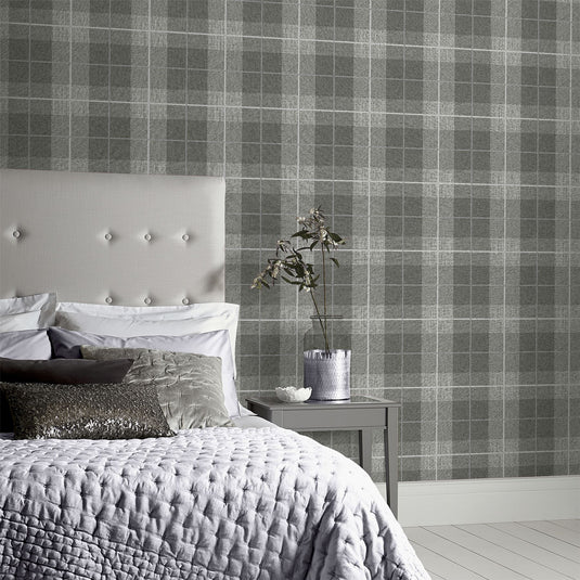 Country Tartan Charcoal Wallpaper