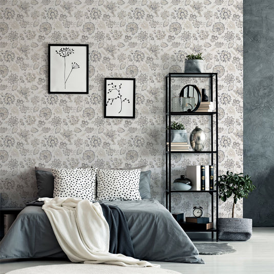 Soft Jacobean Trail Soft Grey Wallpaper