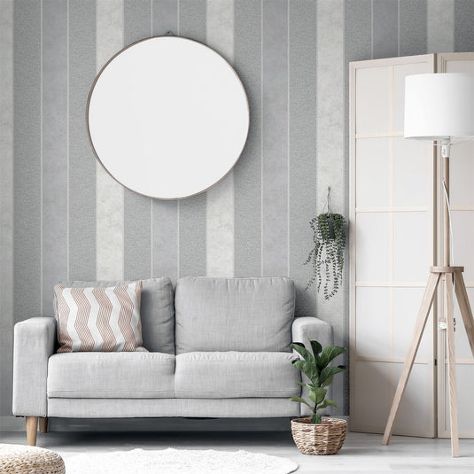 Calico Stripe Grey Wallpaper