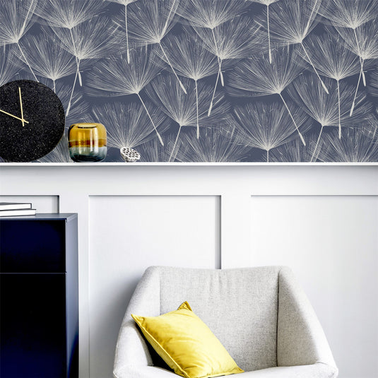 Harmony Dandelion Navy/Silver Wallpaper