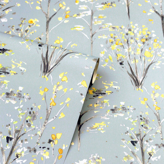 Watercolour Tree Grey/Ochre Wallpaper