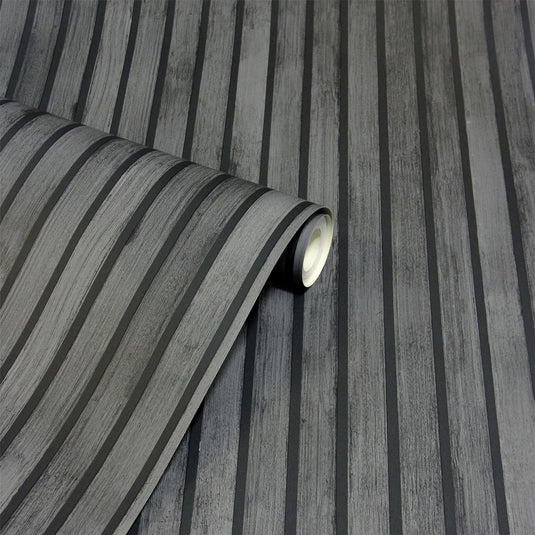 Wood Slats Charcoal Grey Wallpaper