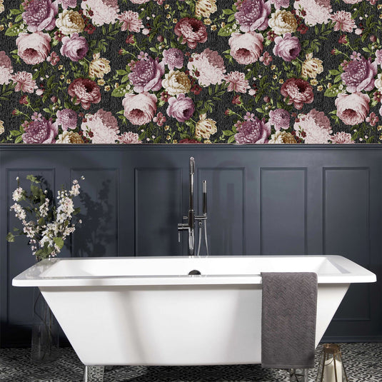 Tapestry Floral Charcoal/Pink Wallpaper