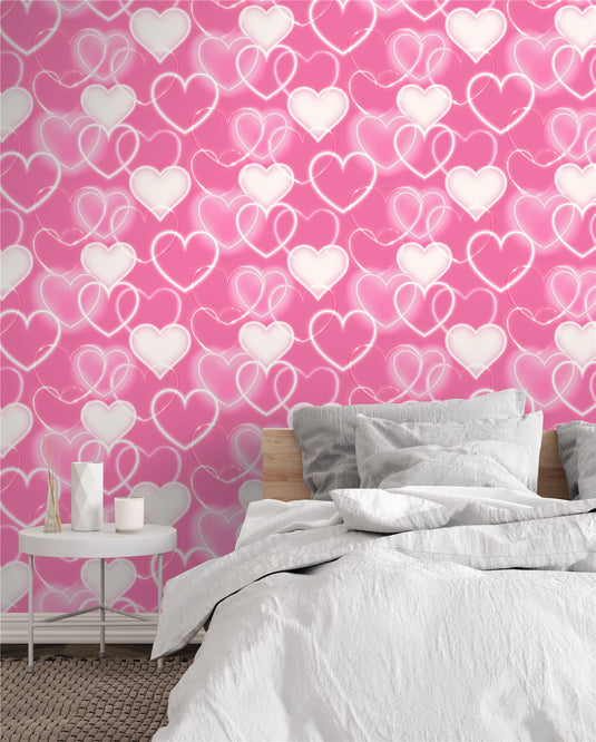 Neon Heart Wall Pink Wallpaper