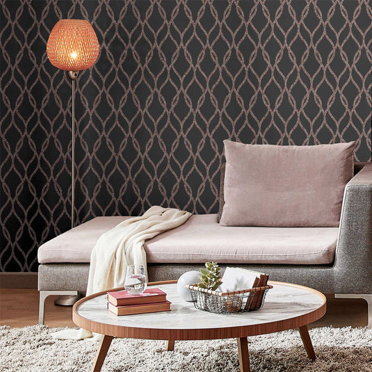 Sequin Trellis Charcoal/Rose Gold Wallpaper