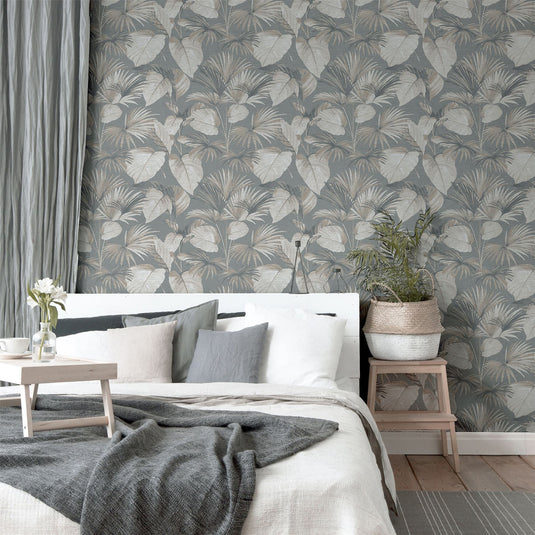 Palm Grove Grey Wallpaper