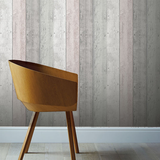 Painted Wood Pink and Grey Wallpaper