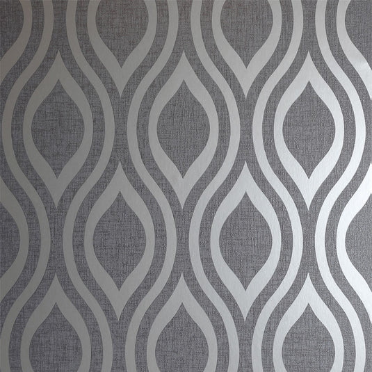 Luxe Ogee Gunmetal Silver Wallpaper