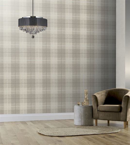 Country Tartan Taupe Wallpaper