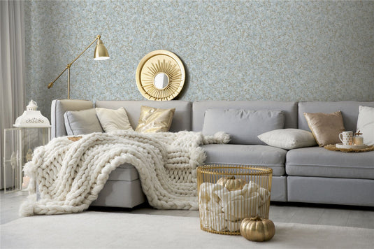 Textured Marble Soft Blue / Gold Wallpaper