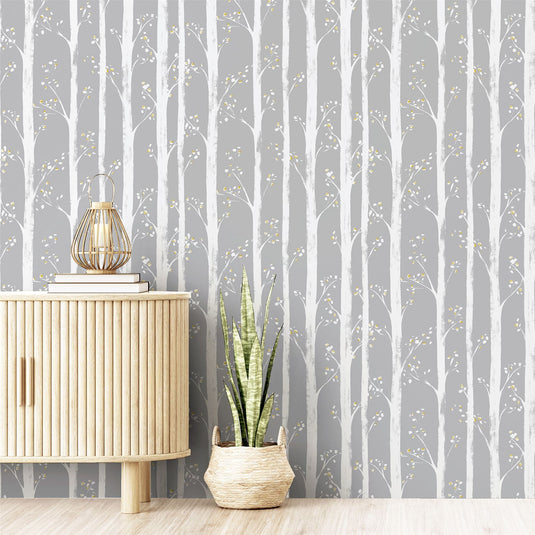 Pretty Trees Ochre/Grey Wallpaper