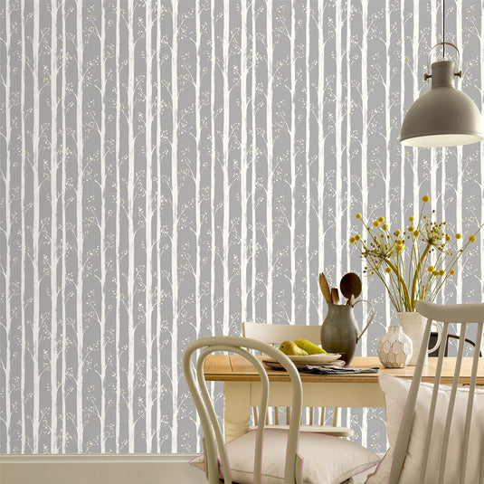 Pretty Trees Ochre/Grey Wallpaper