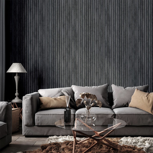 Wood Slats Charcoal Grey Wallpaper