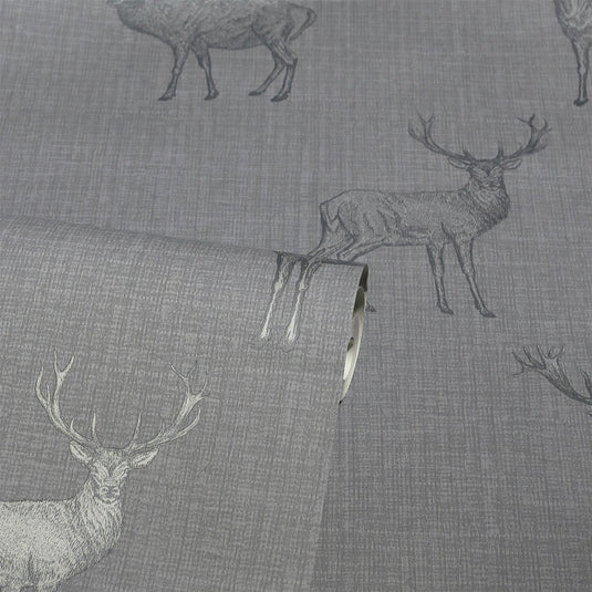 Heritage Stag Grey/Silver Wallpaper