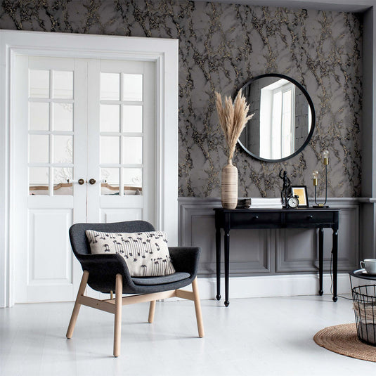 Carrara Marble Charcoal Wallpaper sw12