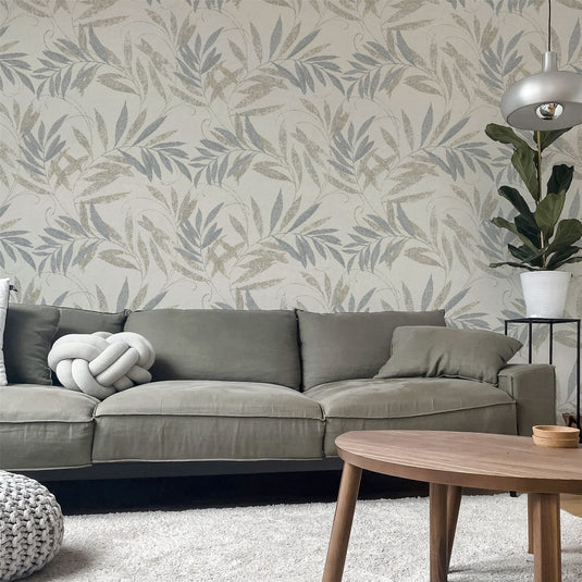 Luxury Leaf Natural Grey Wallpaper