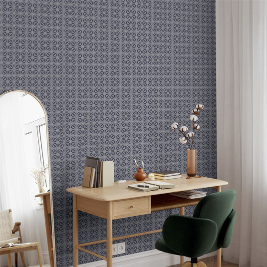 Moorish Mosaic Navy / Silver Wallpaper