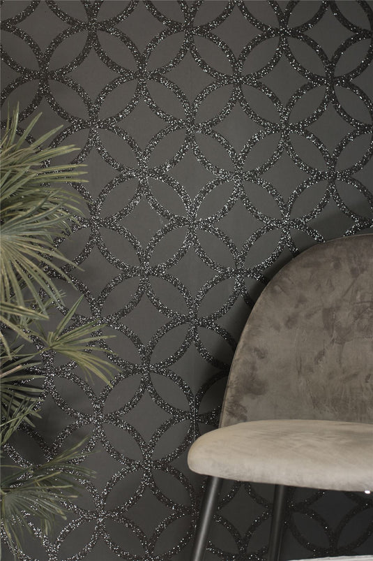 Sequin Geo Black Wallpaper