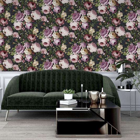 Tapestry Floral Charcoal/Pink Wallpaper