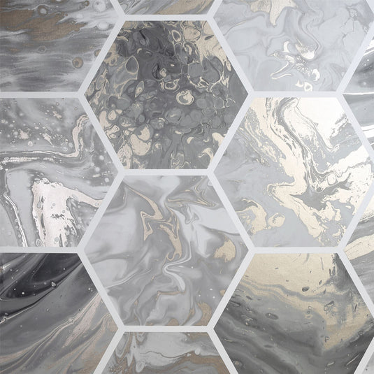 Marbled Hex Charcoal/Rose Gold Wallpaper