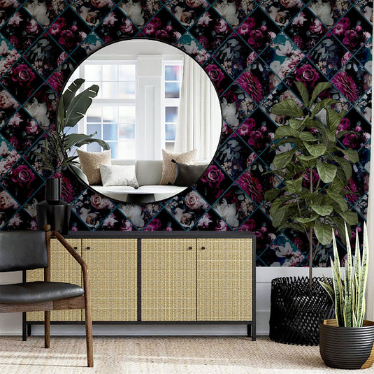 Floral Collage Plum & Teal Wallpaper