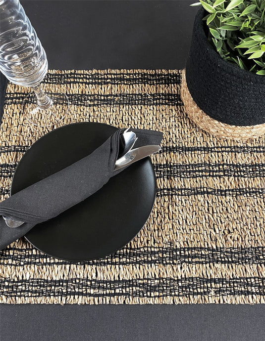 Tay Seagrass/ Cotton 35x45cm Black Set of 2 Placemats