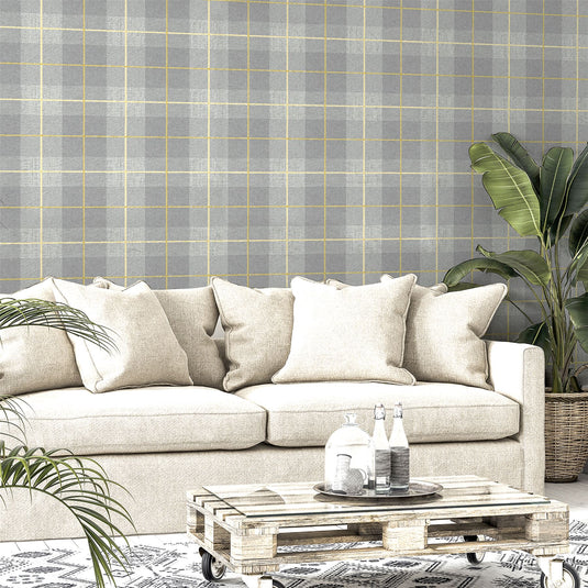 Heritage Tartan Ochre/Grey Wallpaper