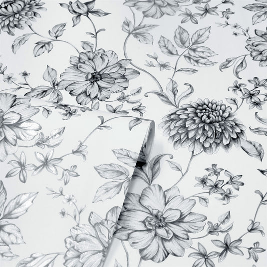 Fleur Mono Floral Wallpaper