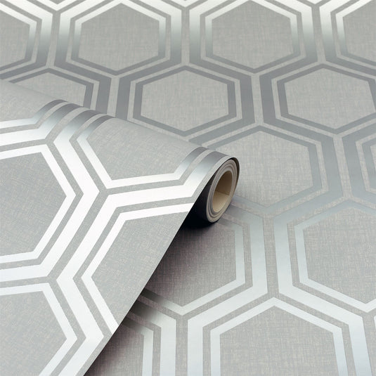 Luxe Hexagon Silver Wallpaper