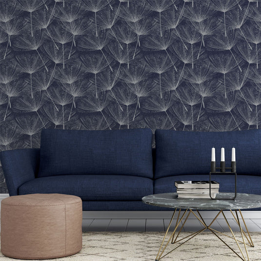 Harmony Dandelion Navy/Silver Wallpaper