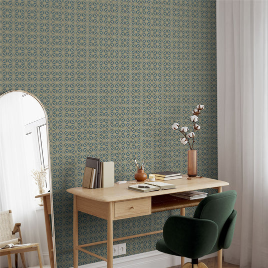 Moorish Mosaic Deep Teal / Gold Wallpaper