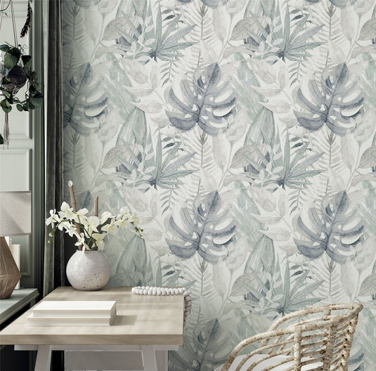 Chalky Tropical Soft Navy Wallpaper