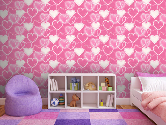 Neon Heart Wall Pink Wallpaper