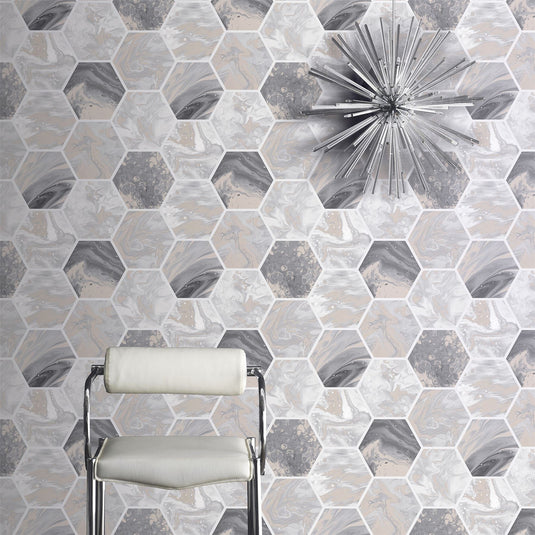 Marbled Hex Charcoal/Rose Gold Wallpaper