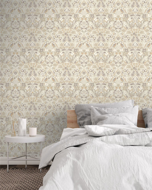 Folk Floral Neutral Wallpaper