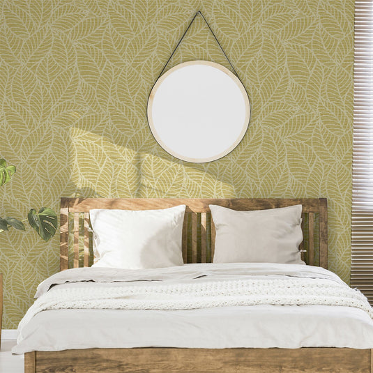 Leaf Lines Ochre Wallpaper