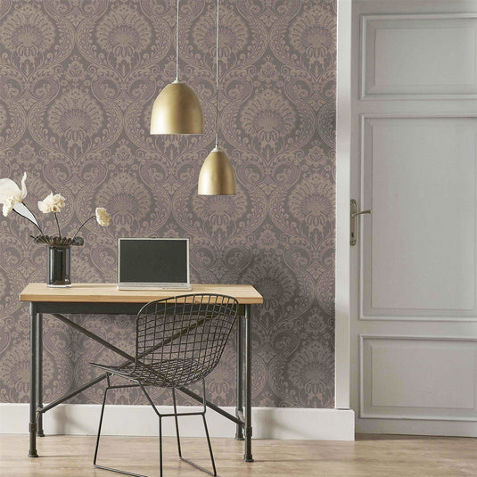 Luxe Damask Chocolate Rose Gold Wallpaper sw12