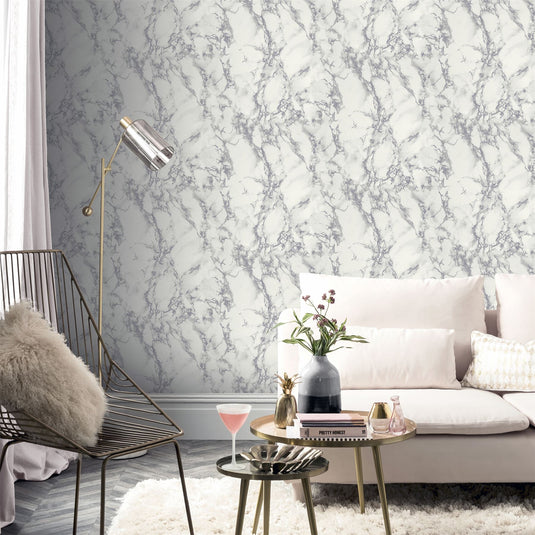 Carrara Marble Silver Wallpaper