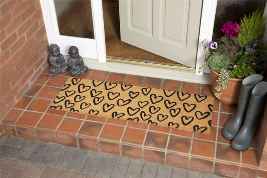 Astley Printed Hand Drawn Hearts Coir Natural Doormat