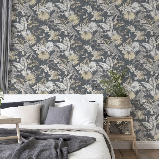 Tropical Leopard Neutral Wallpaper