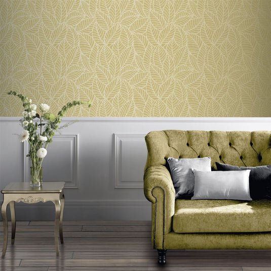 Leaf Lines Ochre Wallpaper