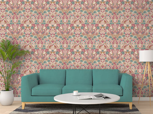 Folk Floral Pink Wallpaper