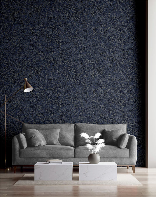 Textured Marble Navy / Silver Wallpaper